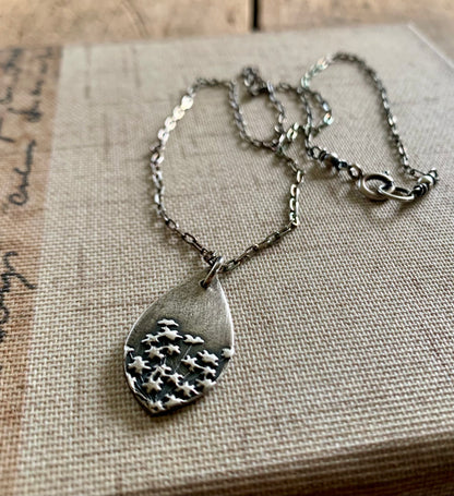 Queen Ann's Lace Necklace - Handmade. Oxidized Fine and Sterling Silver Botanical Pendant Necklace