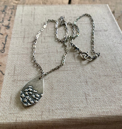 Queen Ann's Lace Necklace - Handmade. Oxidized Fine and Sterling Silver Botanical Pendant Necklace