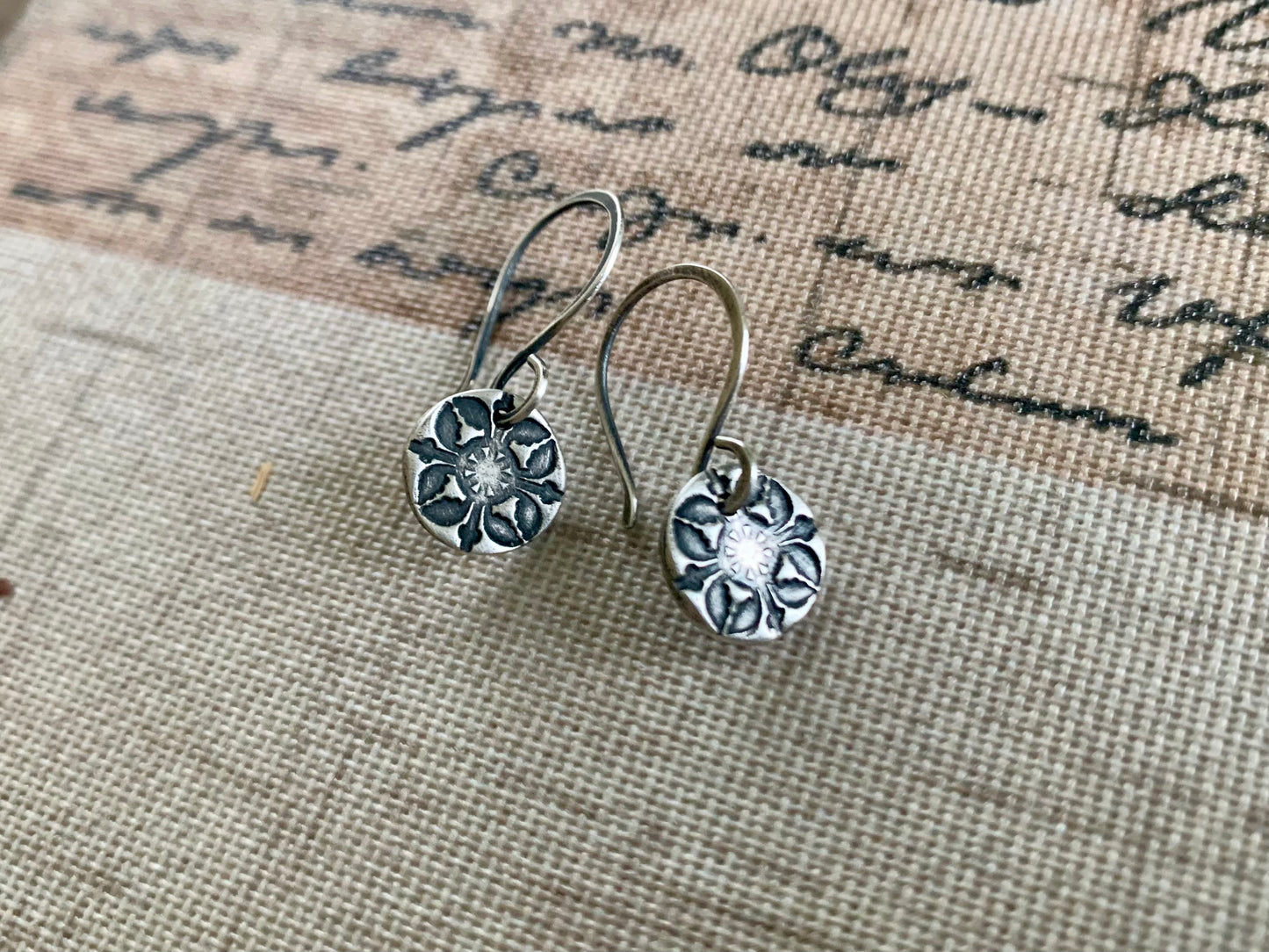 French Quarter Earrings - Round - Oxidized fine & sterling silver. Handmade