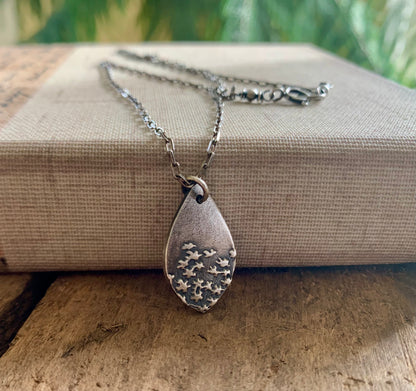 Queen Ann's Lace Necklace - Handmade. Oxidized Fine and Sterling Silver Botanical Pendant Necklace