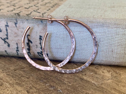 Thick Gauge Post Mangly Hoops in 14kt Rose or Yellow Goldfill- Choice of 7 sizes. Handmade. Hammered. (Copy)