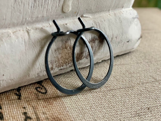 Lil' Every Day Hoops - Handmade. Heavily Oxidized Sterling Silver