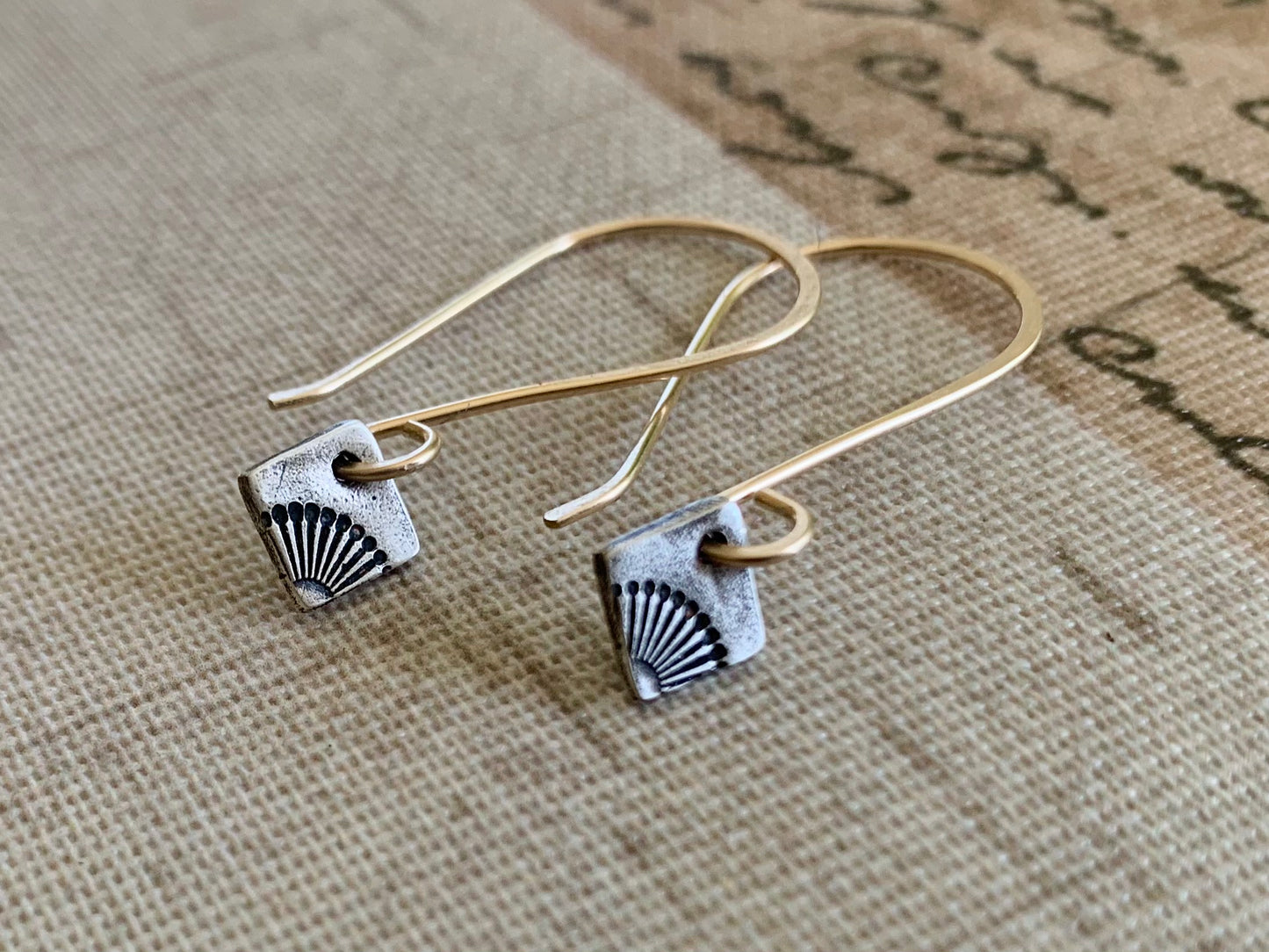 Horizon Earrings - Handmade. Mixed Metal. 14kt Goldfill & Oxidized fine silver Dangle Earrings