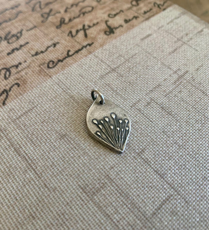 Nelipot Pendant - Handmade. Oxidized Fine Silver Tear Drop Botanical Pendant.