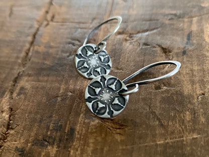 French Quarter Earrings - Round - Oxidized fine & sterling silver. Handmade