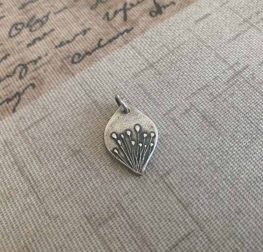 Nelipot Pendant - Handmade. Oxidized Fine Silver Tear Drop Botanical Pendant.
