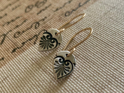 French Quarter Earrings - Leaf - Oxidized fine silver. 14kt Goldfill. Mixed Metal. Handmade