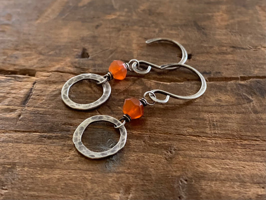 Kaleidoscope Earrings - STUDIO CLEAN OUT - Carnelian, Oxidized/Polished Sterling Silver