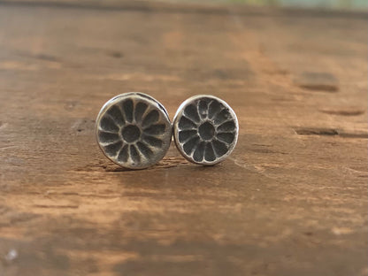 WHOOPS Desert Bloom Post Earrings - Handmade. Oxidized Fine Silver Botanical Earrings. Slightly irregular