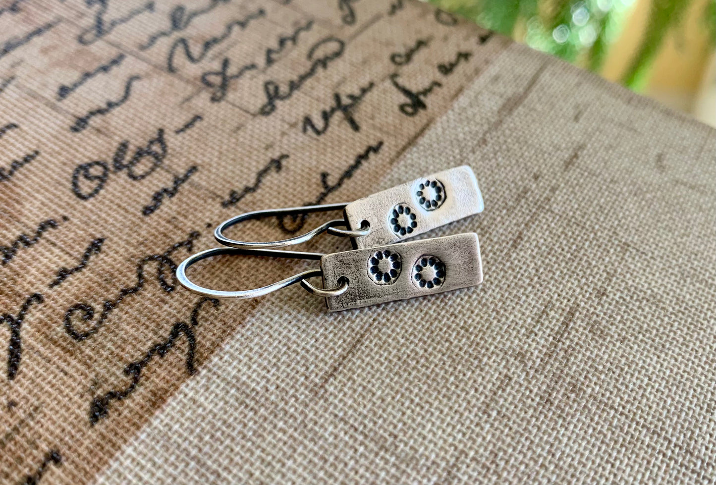 Daisy Earrings - Handmade. Oxidized fine and sterling silver. Summer Fields Collection