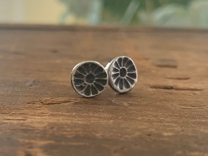 WHOOPS Desert Bloom Post Earrings - Handmade. Oxidized Fine Silver Botanical Earrings. Slightly irregular