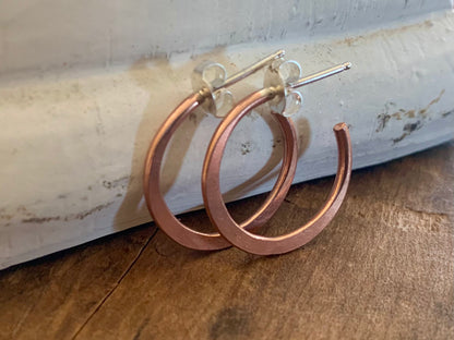 Copper Every Day Hoops with Sterling Silver Post -Handmade. Light Weight Hoops