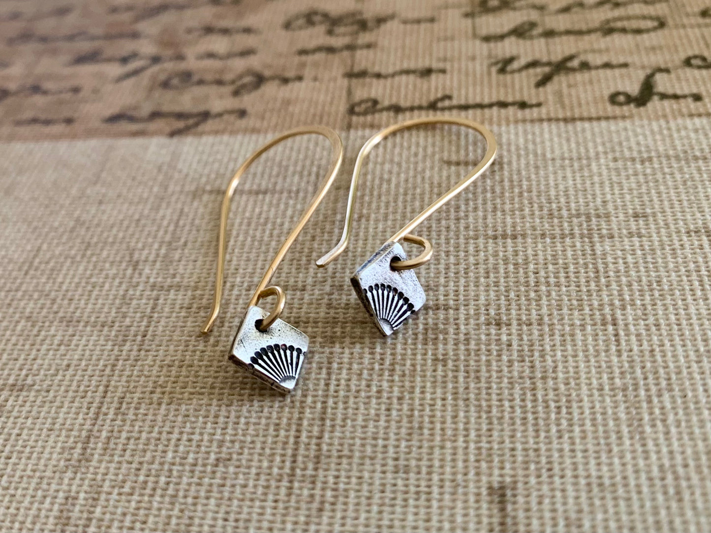 Horizon Earrings - Handmade. Mixed Metal. 14kt Goldfill & Oxidized fine silver Dangle Earrings