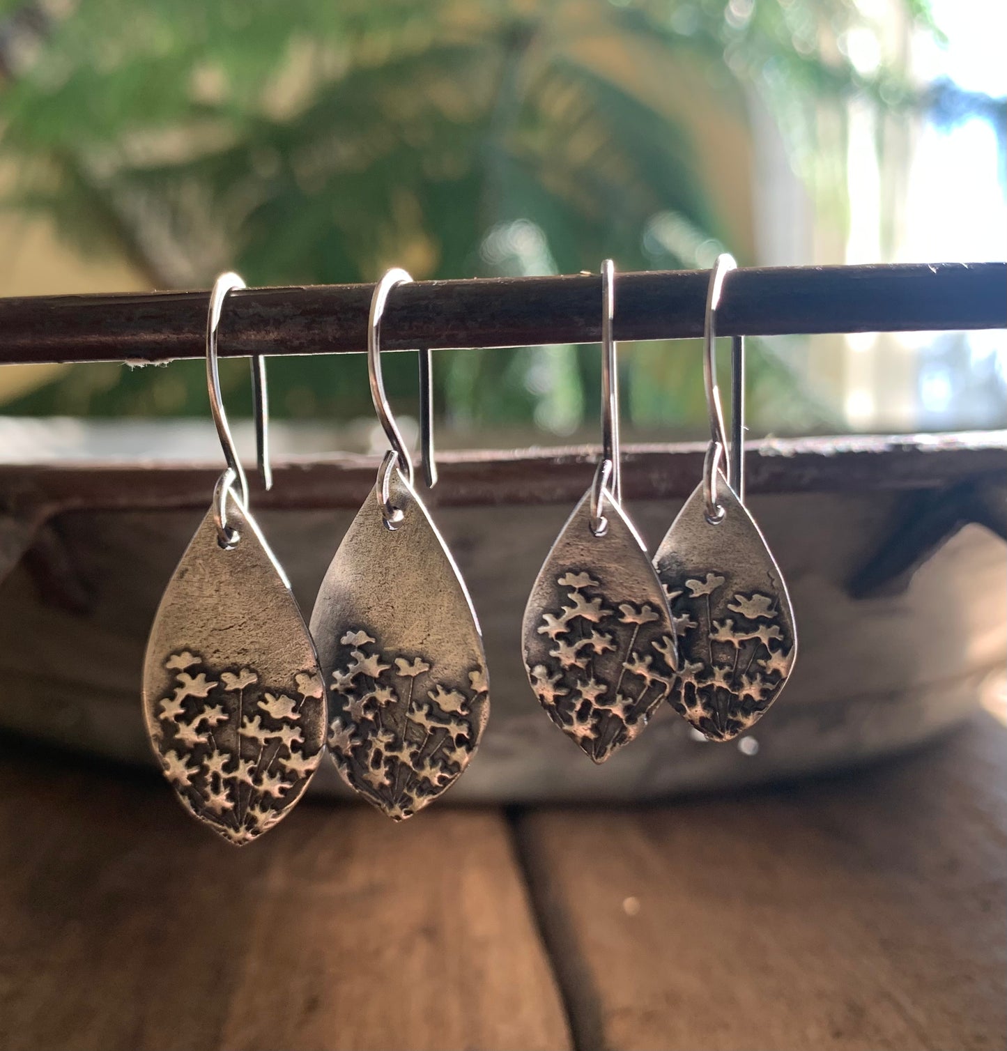 NEW Queen Ann's Lace Earrings - Handmade. Oxidized fine and sterling silver dangle earrings. Choice of 2 sizes.