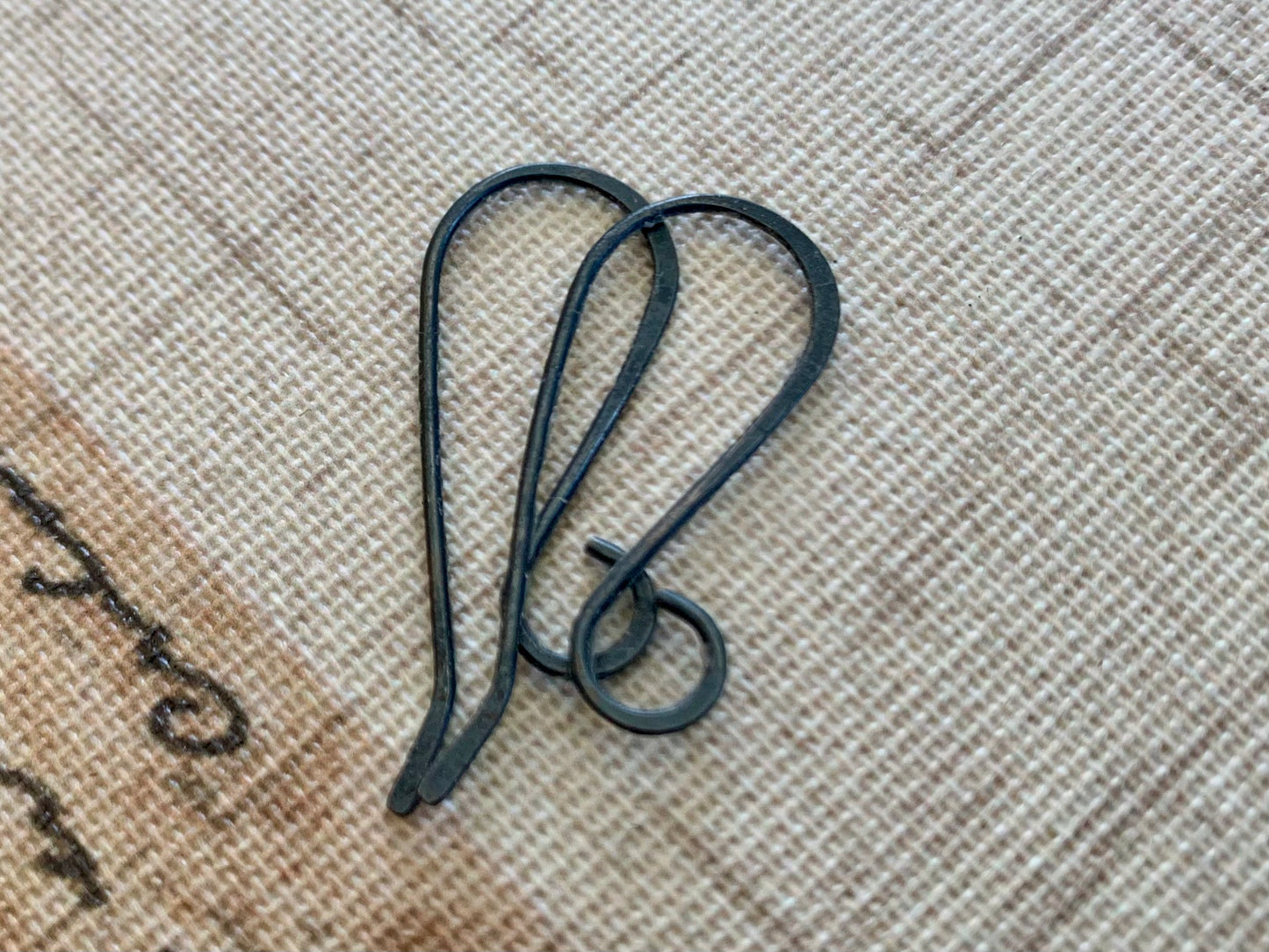 Large Loop Solitaire Sterling Silver Earwires - Handmade. Handforged. Heavily Oxidized Black Finish.
