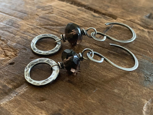 Kaleidoscope Earrings - STUDIO CLEAN OUT - Smoky Quartz, Oxidized/Polished Sterling Silver