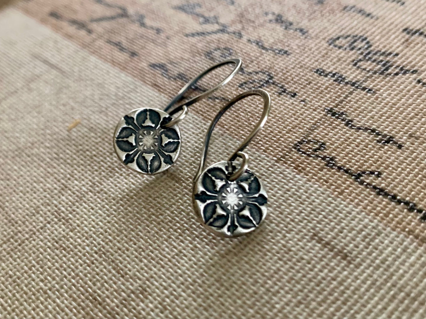French Quarter Earrings - Round - Oxidized fine & sterling silver. Handmade