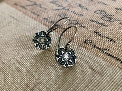 French Quarter Earrings - Round - Oxidized fine & sterling silver. Handmade