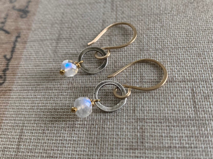 Twinkle Earrings Wonderland Collection - Handmade. Moonstone. 14kt Goldfill. Oxidized Sterling Silver