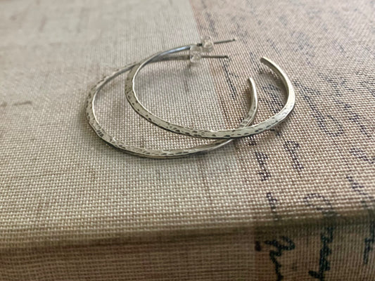 Thick Gauge Post Mangly Hoops - Choice of 7 sizes. Handmade. Hammered. Choice of 4 finishes.