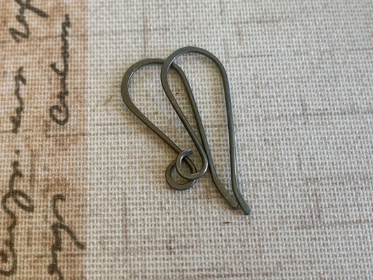 Heavy 18 Gauge Solitaire Sterling Silver Earwires - Heavily oxidized Black Finish. Handmade. Hand forged