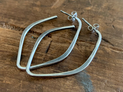 Lotus Hoops - Thick Gauge Sterling Silver Post Hoops. Handmade. Hammered. Light Weight Hoops