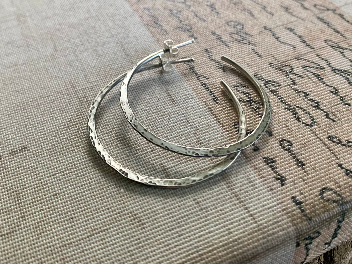 Thick Gauge Post Mangly Hoops - Choice of 7 sizes. Handmade. Hammered. Choice of 4 finishes.