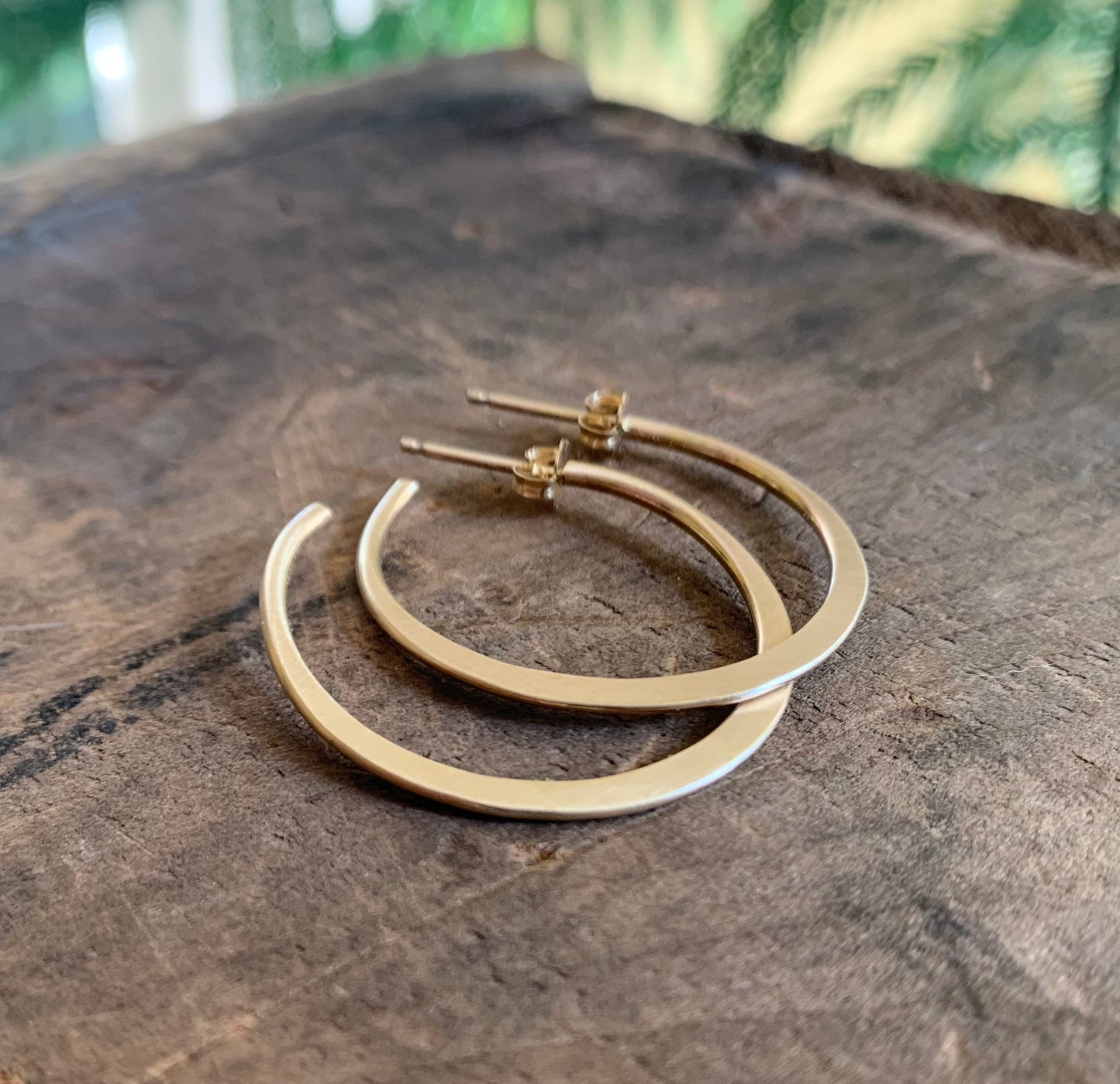 Satin Hoops Thick Gauge Post in 14kt Yellow or Rose Goldfill- Choice of 7 sizes. Handmade. Hammered.