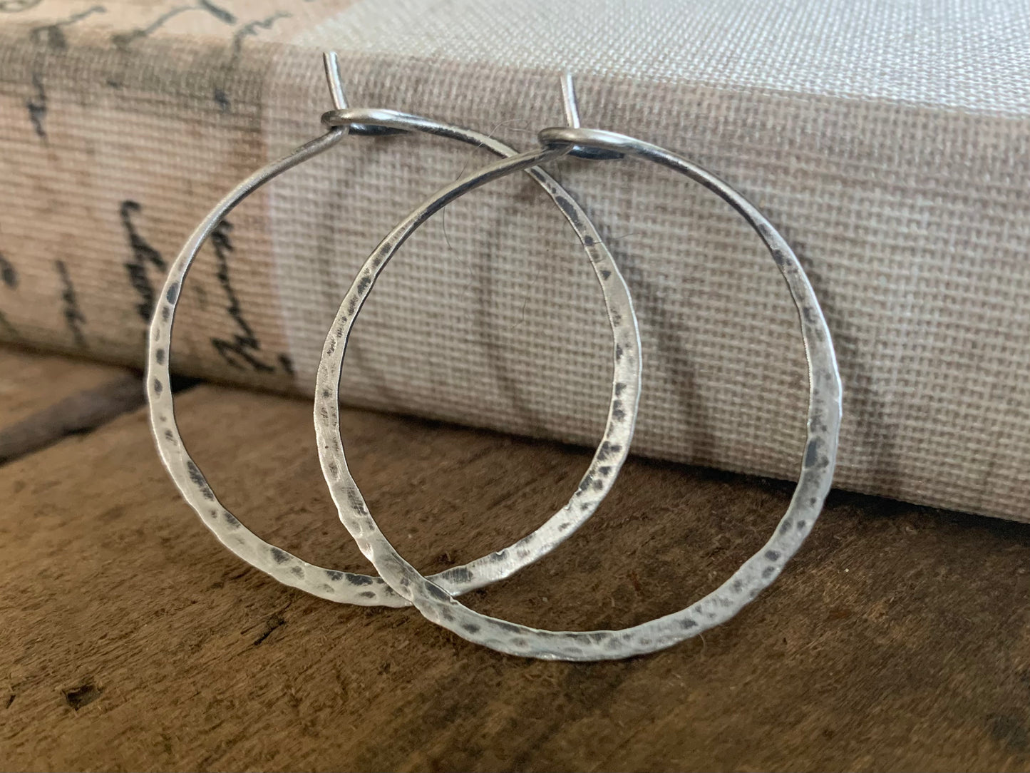 Mangly Hoops - Choice of 6 sizes. Handmade. Hammered. Oxidized Sterling Silver Hoop Earrings