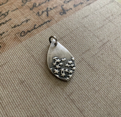 Queen Ann's Lace Pendant - Handmade. Oxidized Fine Silver Tear Drop Botanical Pendant.