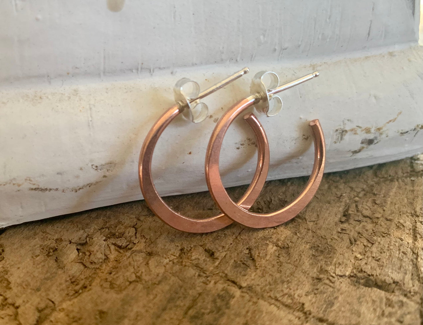 Copper Every Day Hoops with Sterling Silver Post -Handmade. Light Weight Hoops