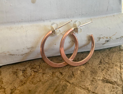 Copper Every Day Hoops with Sterling Silver Post -Handmade. Light Weight Hoops
