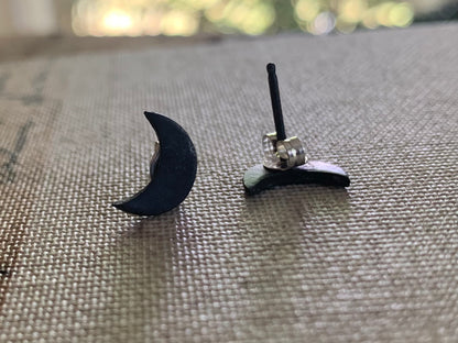Luna Stud Earrings- Oxidized Sterling and Fine Silver Post Earrings. Handmade.