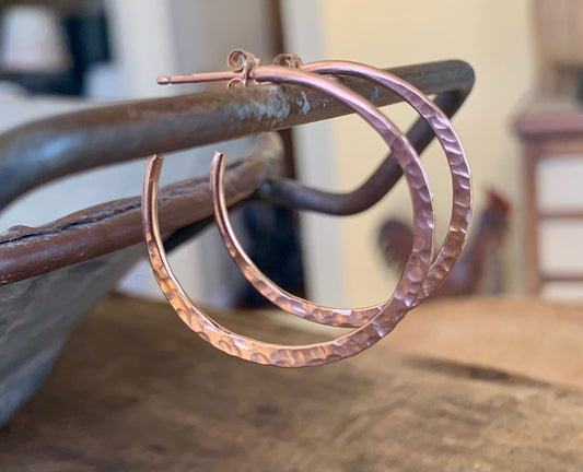 Thick Gauge Post Mangly Hoops in 14kt Rose or Yellow Goldfill- Choice of 7 sizes. Handmade. Hammered. (Copy)