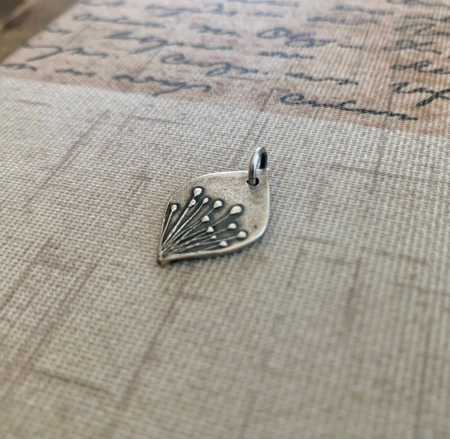 Nelipot Pendant - Handmade. Oxidized Fine Silver Tear Drop Botanical Pendant.
