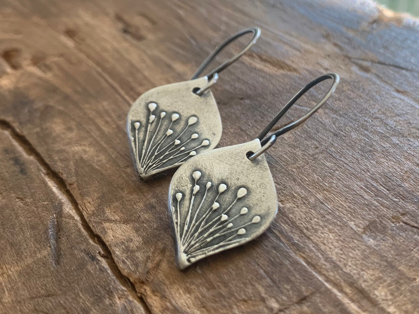 NEW Nelipot Earrings - Handmade. Oxidized fine and sterling silver dangle earrings