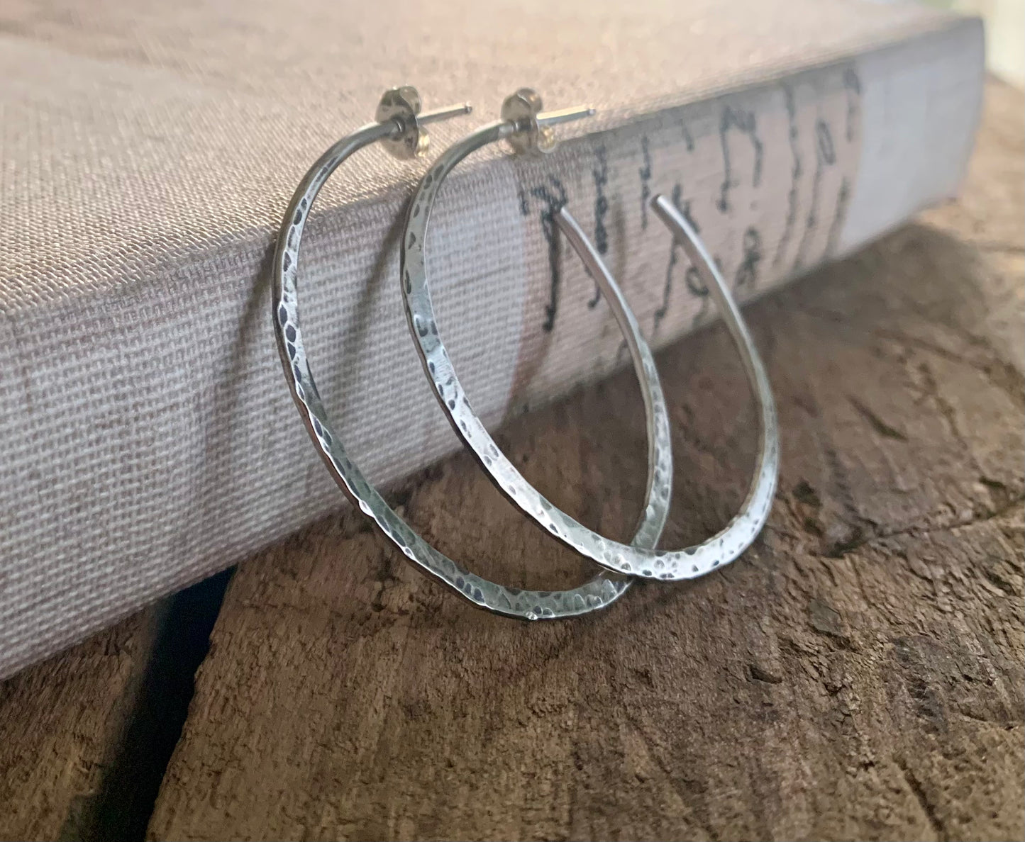 Thick Gauge Post Mangly Hoops - Choice of 7 sizes. Handmade. Hammered. Choice of 4 finishes.