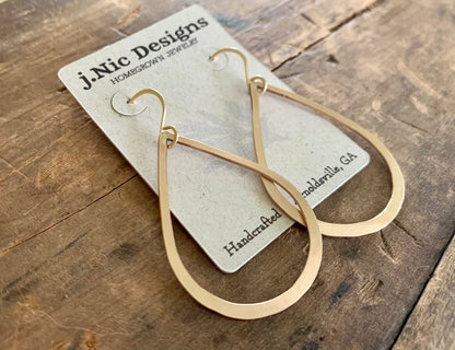 Satin Tears - Handmade. Brushed Matte Goldfill Tear Drop Earrings. Yellow or Rose Goldfill