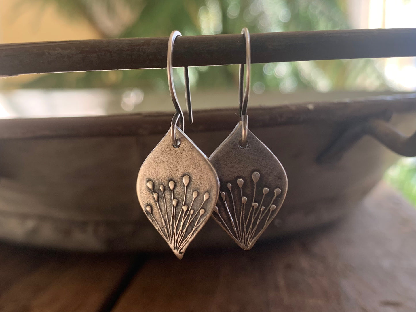 NEW Nelipot Earrings - Handmade. Oxidized fine and sterling silver dangle earrings