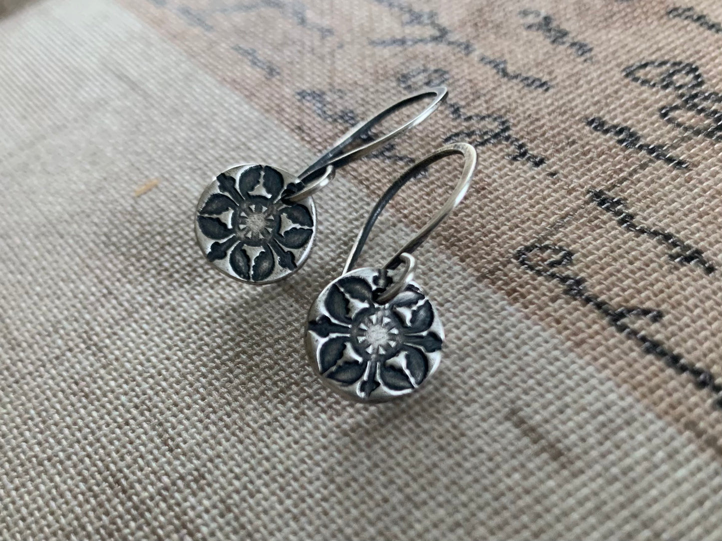 French Quarter Earrings - Round - Oxidized fine & sterling silver. Handmade