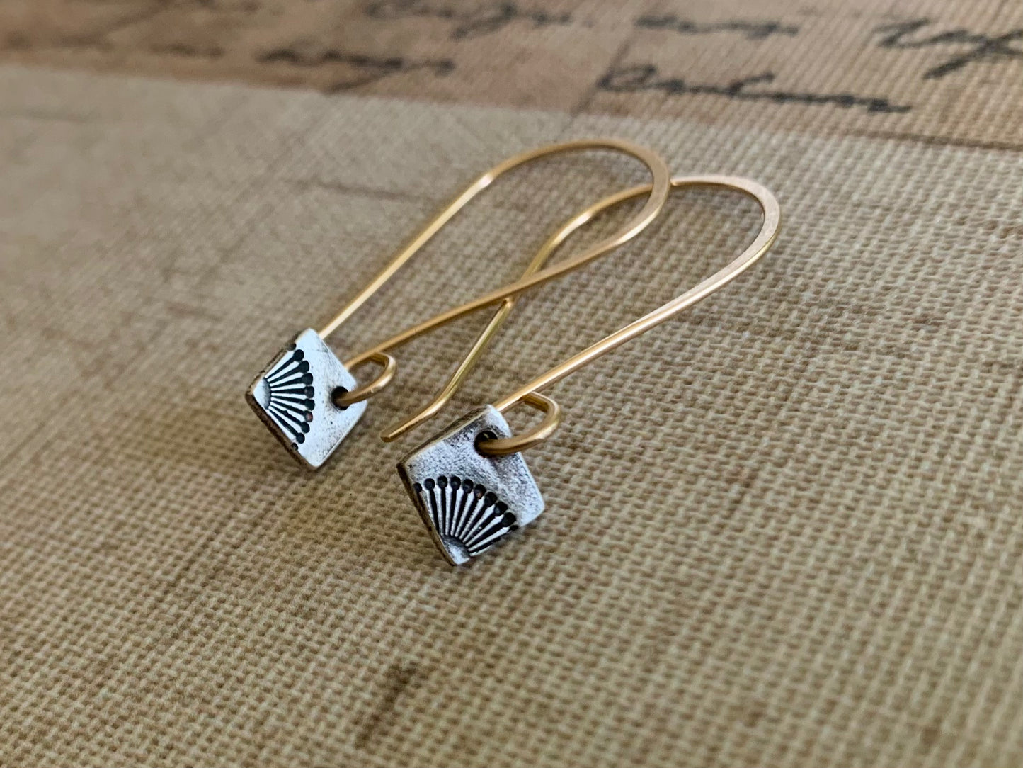 Horizon Earrings - Handmade. Mixed Metal. 14kt Goldfill & Oxidized fine silver Dangle Earrings