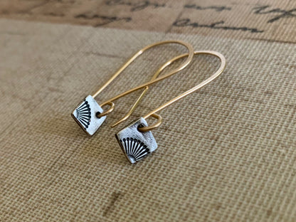 Horizon Earrings - Handmade. Mixed Metal. 14kt Goldfill & Oxidized fine silver Dangle Earrings