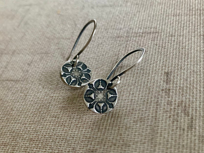 French Quarter Earrings - Round - Oxidized fine & sterling silver. Handmade
