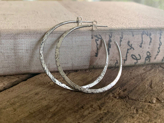 Thick Gauge Post Mangly Hoops - Choice of 7 sizes. Handmade. Hammered. Choice of 4 finishes.