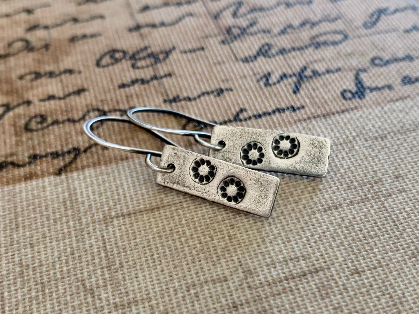 Daisy Earrings - Handmade. Oxidized fine and sterling silver. Summer Fields Collection