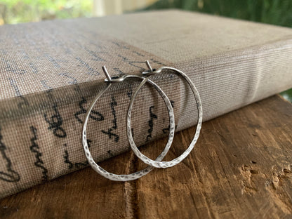 Mangly Hoops - Choice of 6 sizes. Handmade. Hammered. Oxidized Sterling Silver Hoop Earrings
