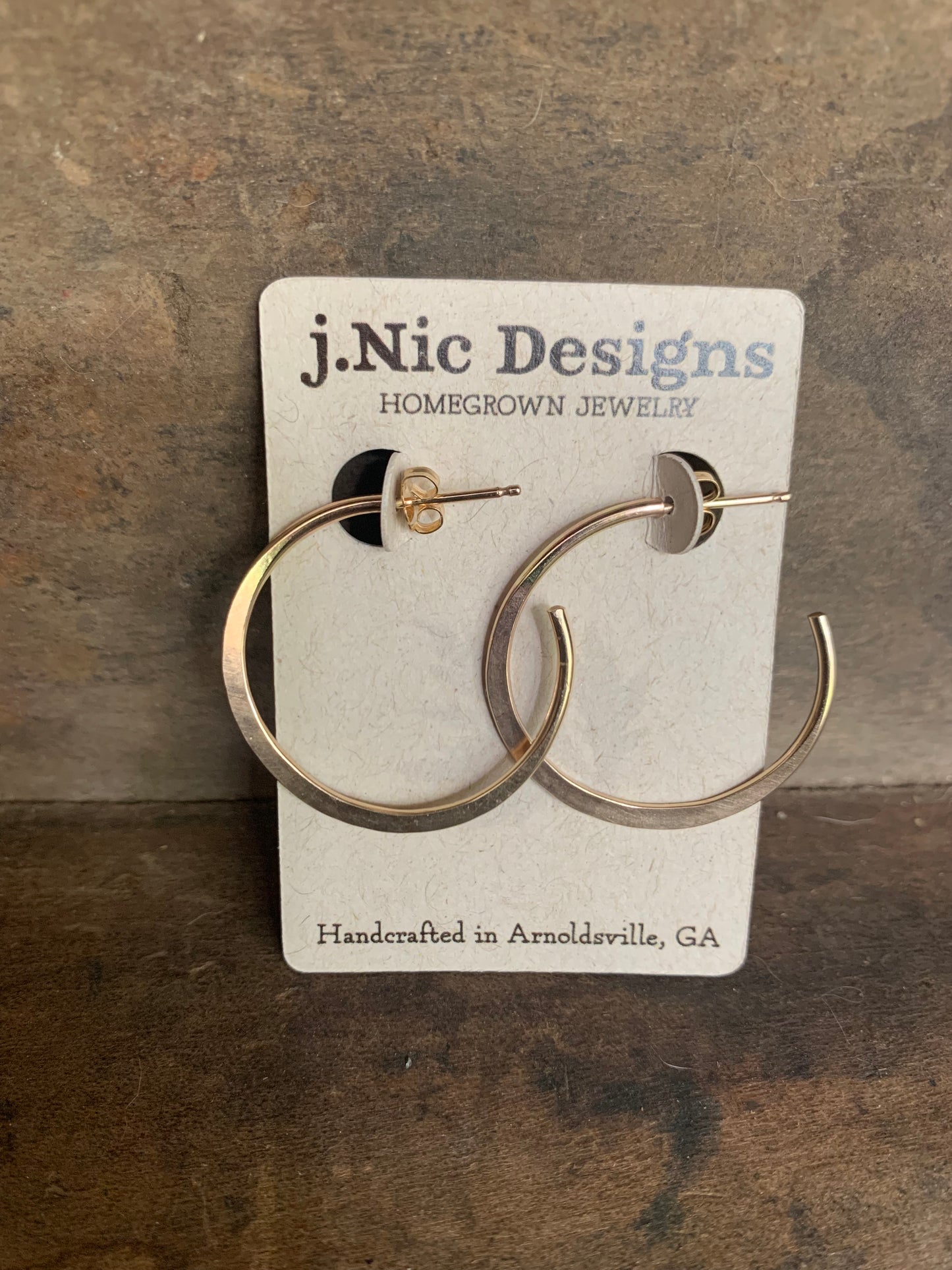 Every Day Hoops Thick Gauge Post in 14kt Yellow or Rose Goldfill- Choice of 7 sizes. Handmade. Hammered.