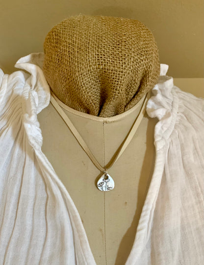 Farmer's Daughter Necklace - Fine & Sterling Silver. Leather. Handmade. Tear Drop Botanical Pendant