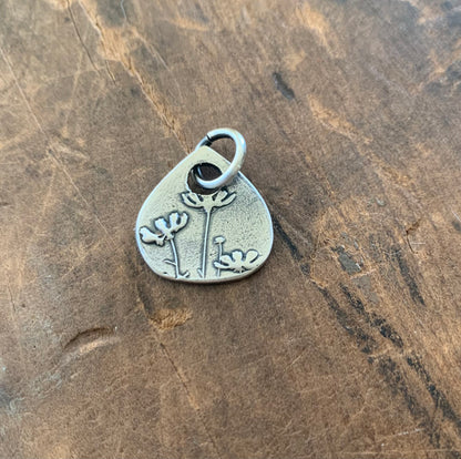 Farmer's Daughter Pendant - Handmade. Oxidized Fine Silver Tear Drop Botanical Pendant.