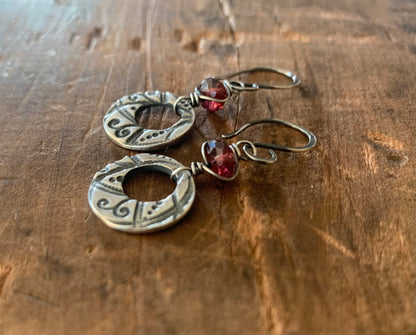 Winterberry Earrings  - Handmade. Wire wrapped Rhodolite Garnet. Oxidized fine silver